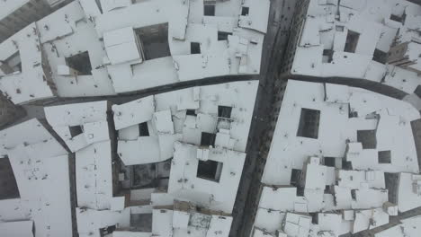 Ecusson-aerial-top-shot-snow-on-roofs-Montpellier-Occitanie-Languedoc-Roussillon